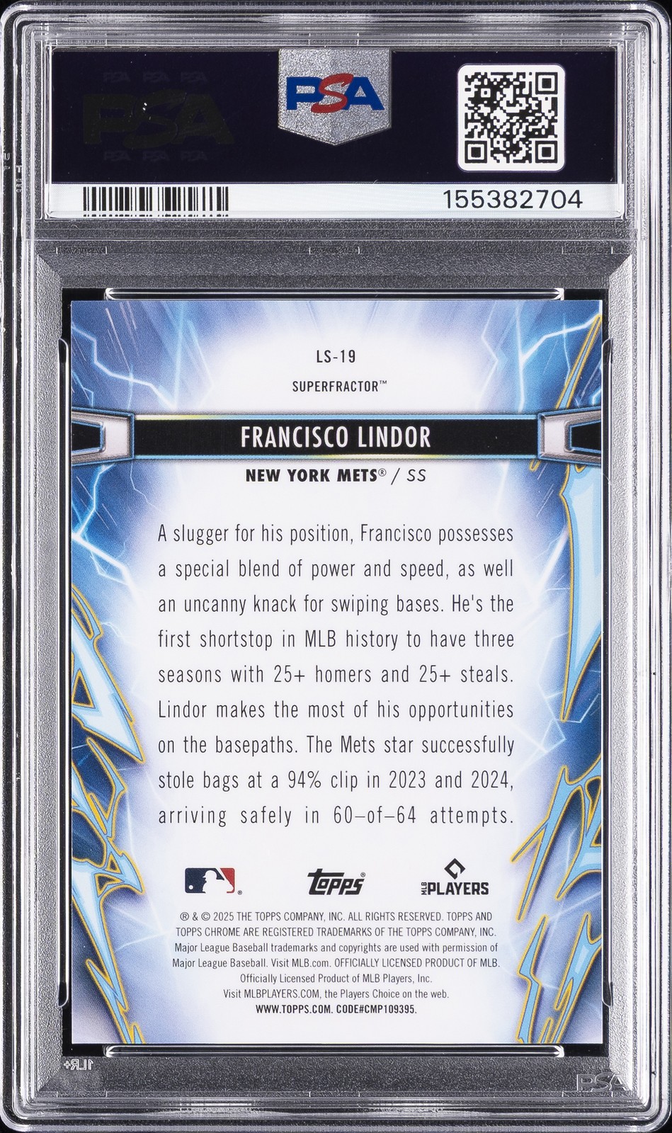2025 TOPPS COSMIC CHROME LIGHT SPEED SUPERFRACTOR 1/1 FRANCISCO LINDOR 1/1 PSA 9 view 2