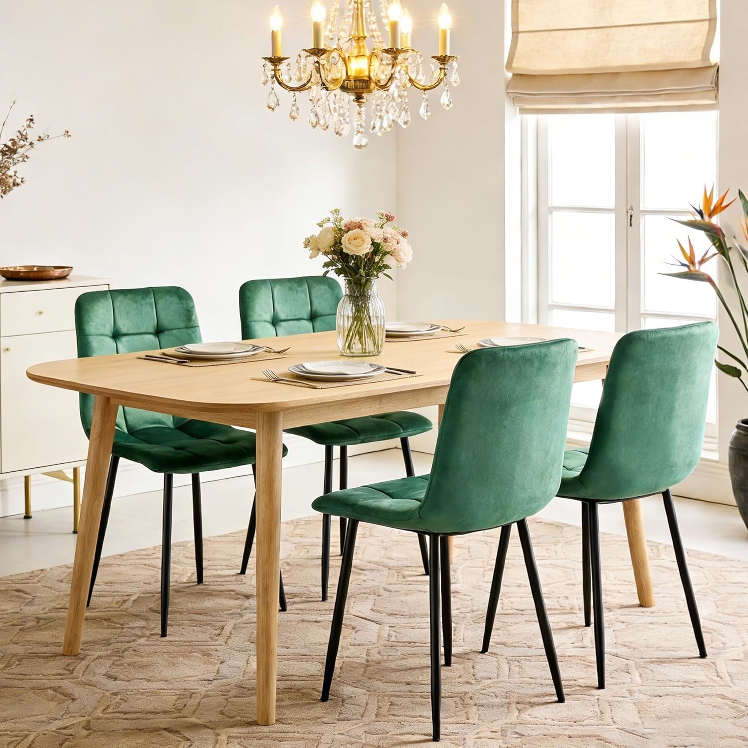 S Set Of 4, Mid Century Upholstered Tufted Side Chair Kitche