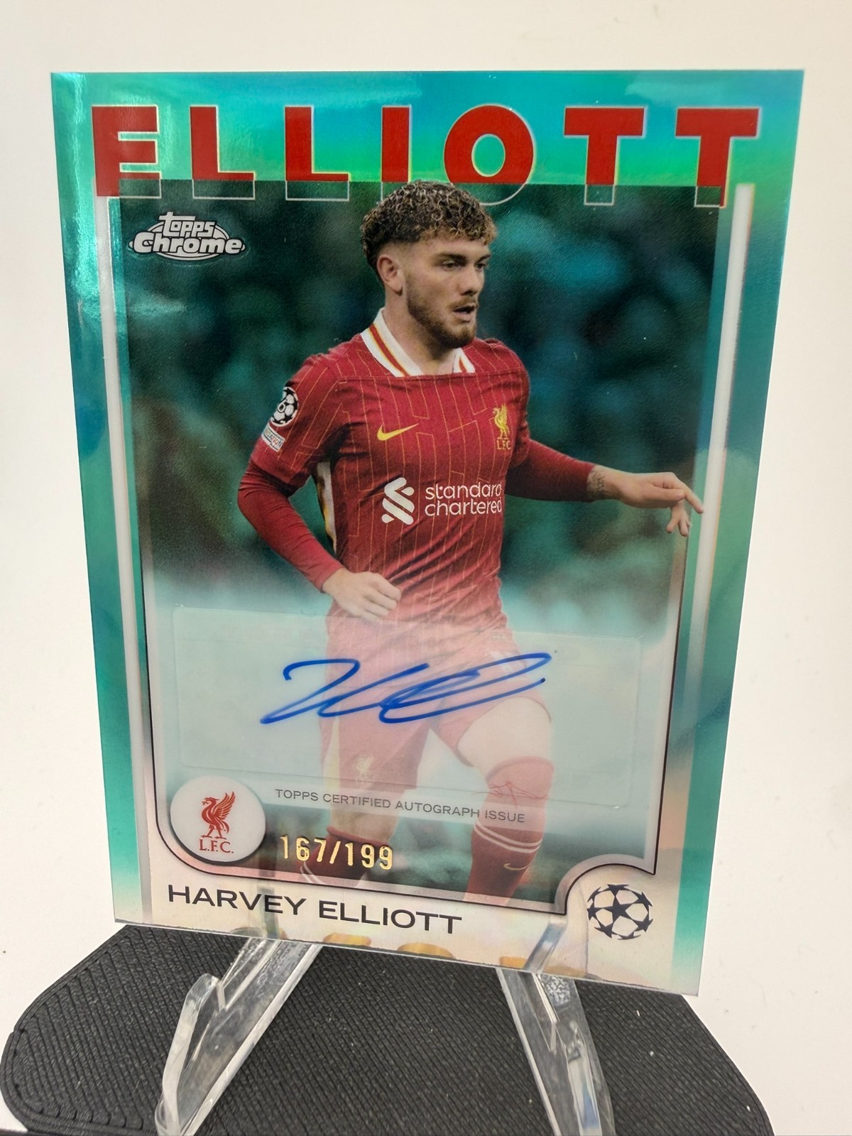 2024-25 Topps Chrome UEFA Harvey Elliott Auto Aqua Lava Refractor #/199 view 4
