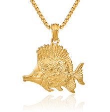14K Solid Yellow Gold Fish Necklace