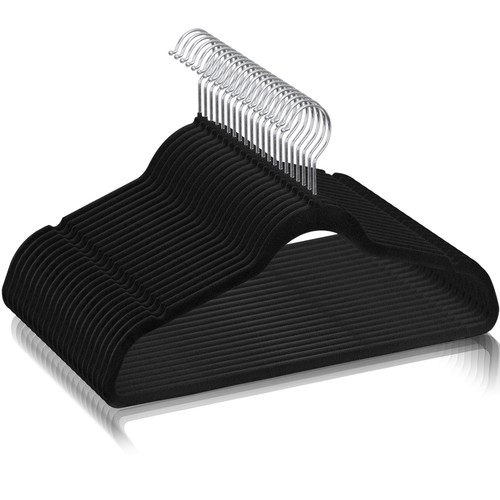 Velvet Hangers 100 Pack Non Slip Clothes Suit/Shirt/Pants Velvet Hangers Black - Afbeelding 18 van 24