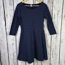 Old Navy Fit & Flare Navy Blue White Polka Dot Dress Size Medium 3/4 Sleeves