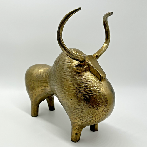 Gold Bull Statue-Bull Figurine-Decorative Bull-Brushed Iron Bull-Bison Sculpture - Picture 2 of 5