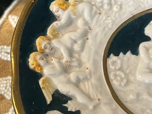 Vintage Ardalt Porcelain Pedestal Tidbit Tray Cherubs 24K Gold Trim 4976 - Picture 5 of 9