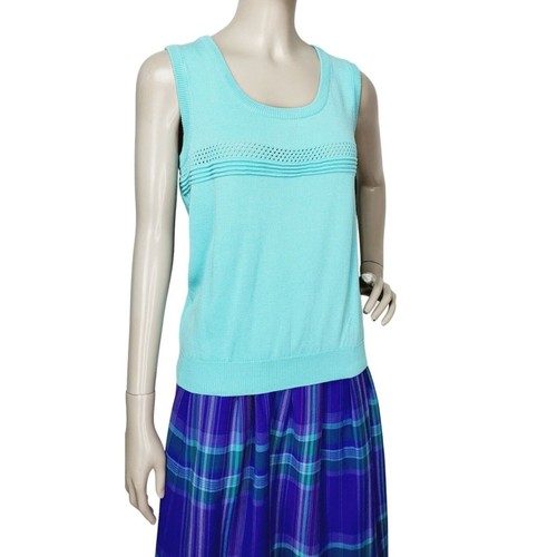 Vintage 80s Pastel Blue Cotton Sleeveless Cable Knit Sweater Vest Top Small - Picture 3 of 9