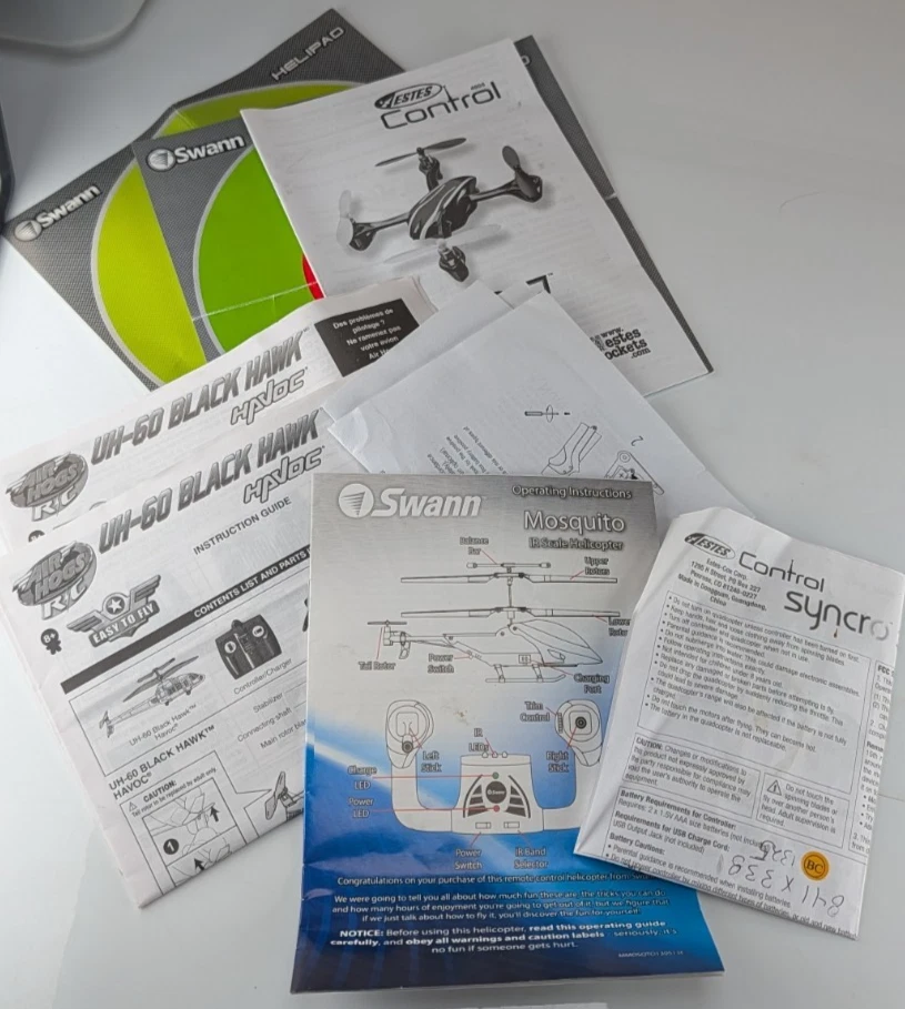 RC Helicopter Drone Parts Lot Remotes Chargers Micros Estes Swann Air Hogs - Image 2 of 4