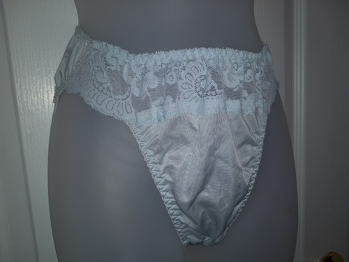 Vintage 80s OLGA Icy Blue Nylon Silky Soft Lace Panties Hi-Cut EUC S 6 - Picture 5 of 8
