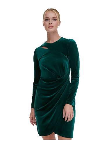 DKNY Womens Green Tulip Hem Long Sleeve Above The Knee Party Sheath Dress 10 - Picture 3 of 3