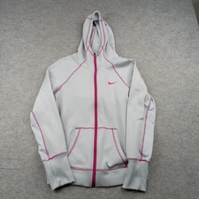 Nike Hoodie Womens Medium Gray Therma-Fit Full Zip Fleece Pink Trim 484953-013