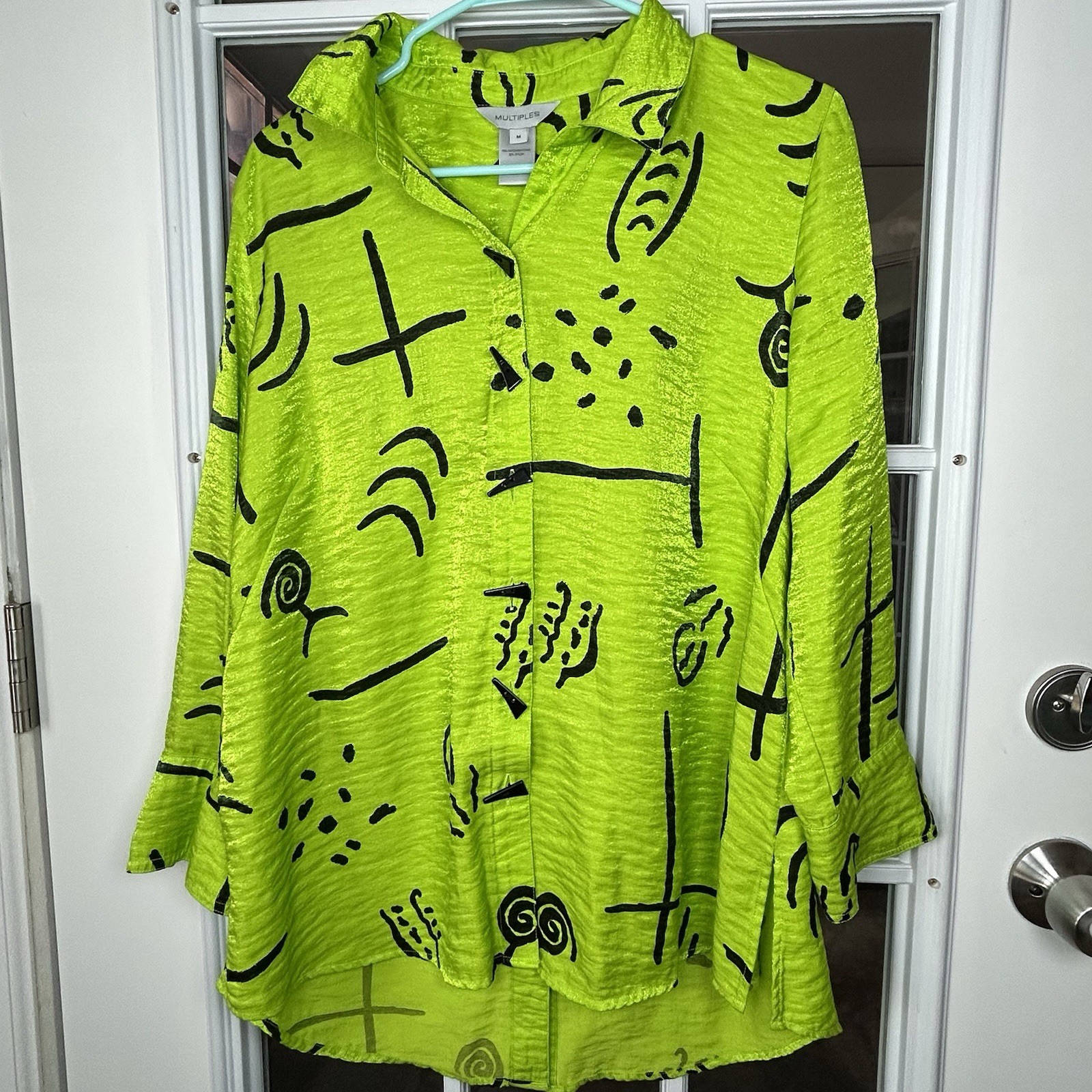 Multiples Neon Lime Abstract Tunic Medium Art Tea… - image 2
