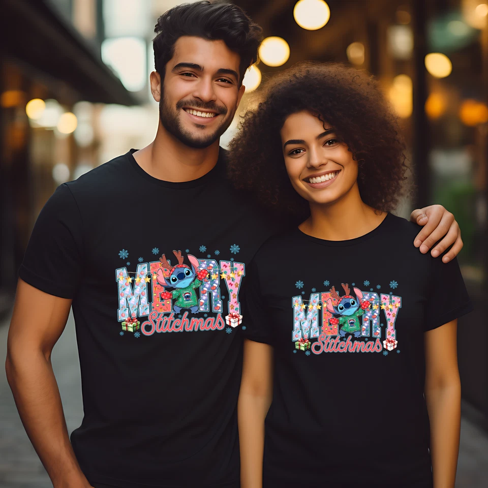 SAUTE STYLES Merry Stitchmas Christmas T Shirt Funny Disney Stitch Xmas Gift Top Unisex Tee