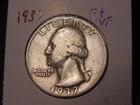 1937 WASHINGTON QUARTER F + VF BETTER DATE FREE SHIPPING