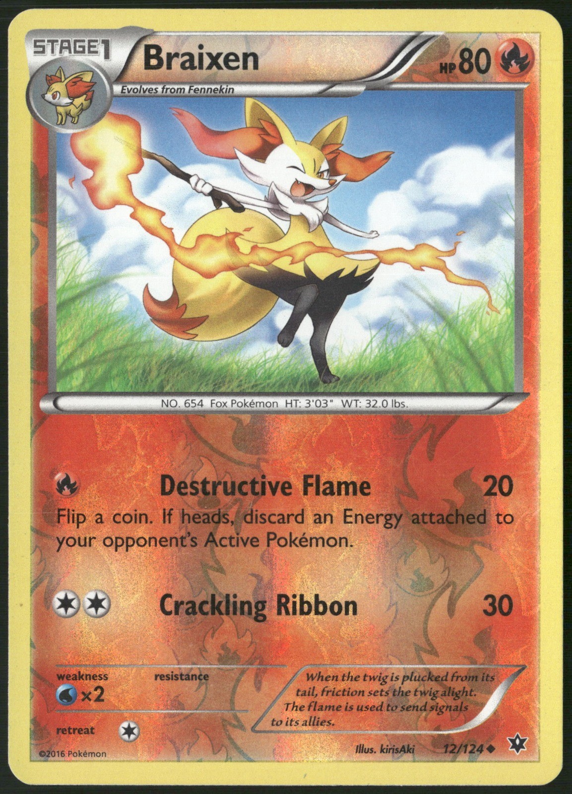 Braixen Reverse Holo 12/124 XY - Fates Collide LP