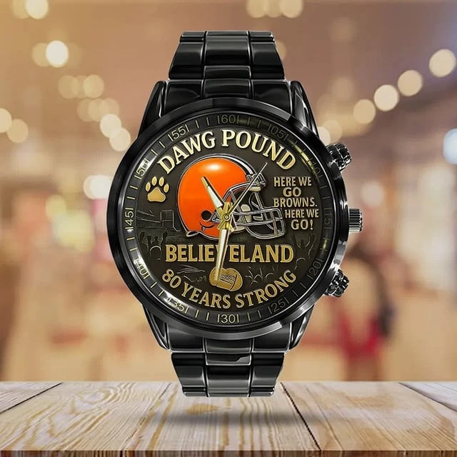 Cleveland Browns Black Stainless Steel Watch