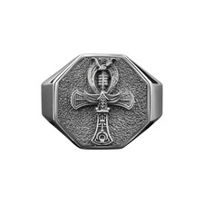 Ankh, Silver Ring, Egyptian Hieroglyph Mythology Men Gift