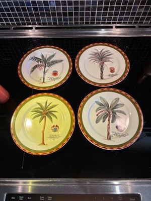 4 Salad Plates ''Email de Limoges decor a' la main a' Marino'' Palm Motif Godinger