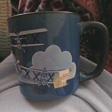 NEW Otagiri Original Hand Painted Bi-Plane Blue Stoneware  Mug 14 oz . Vintage 