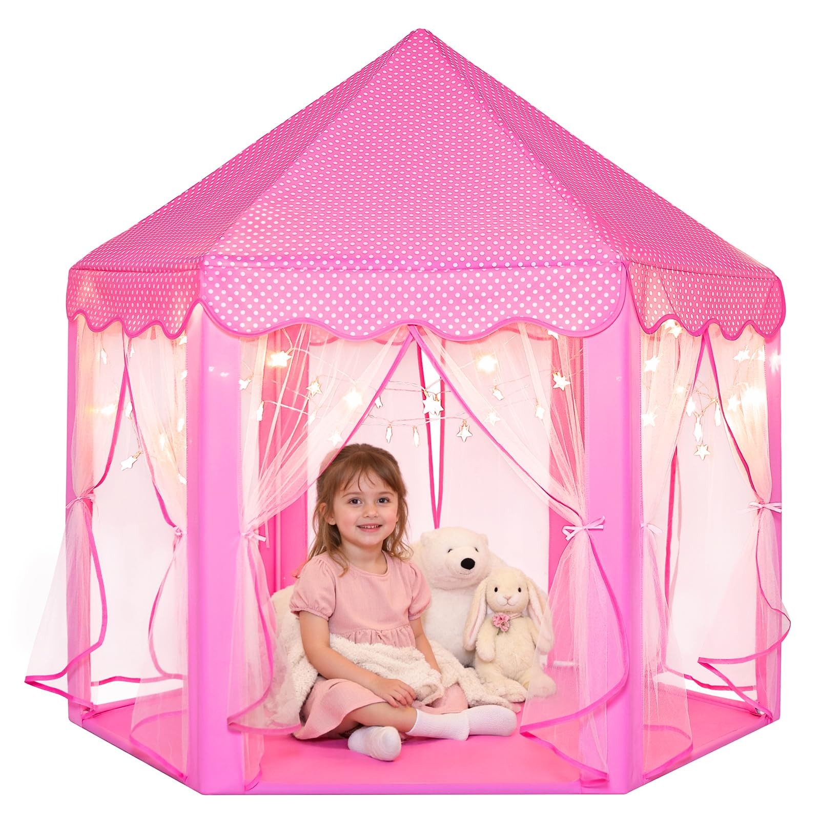 Princess Castle Tent for Girls Fairy Play Tents for Kids Hexagon Playhouse wi...