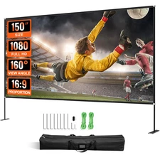 Uimoso Outdoor Movie Screen w/ Stand Portable Projector Screen 150" 16:9 HD 4K