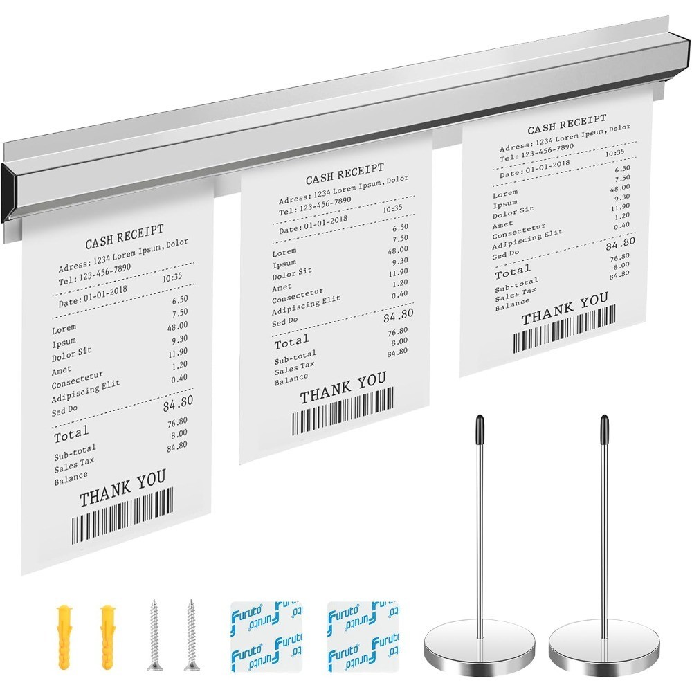 17 Inch Aluminum Ticket Holder Rail with 2 Receipt Stabbers for Restaurant,