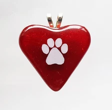 Handcrafted Fused Glass Red Dichroic PAW Heart Pendant
