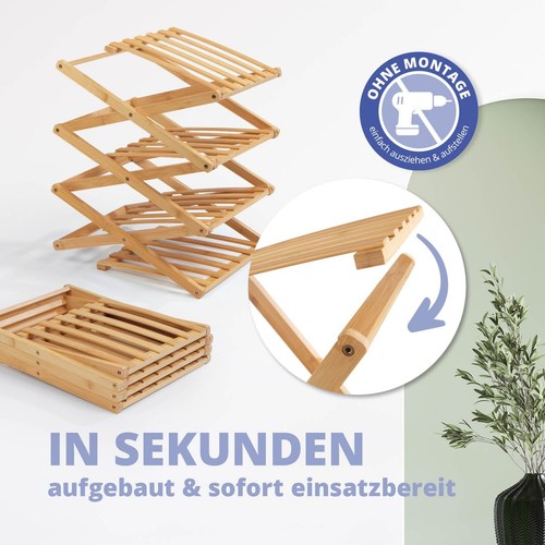 Scaffale in bambù a 4 ripiani pieghevole organizer – ideale per guardaroba bagno - Foto 4 di 12