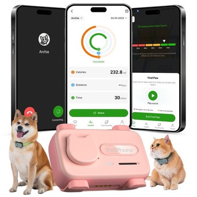 Smart GPS Pet Tracker Pet Phone with Real-Time Location, IP67 Waterproof