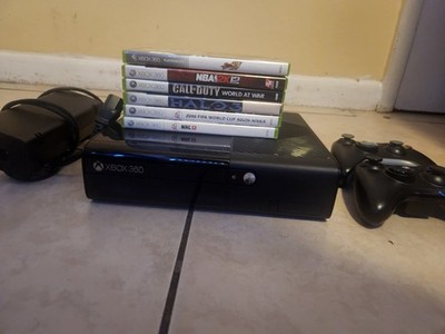xbox 360 e  black 500gb console with 2 controllers  6 games