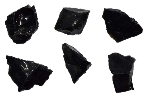 6 pezzi Ossidiana grezza, esemplare di roccia ignea - circa 1" - Geologo Selezionato e Ha...