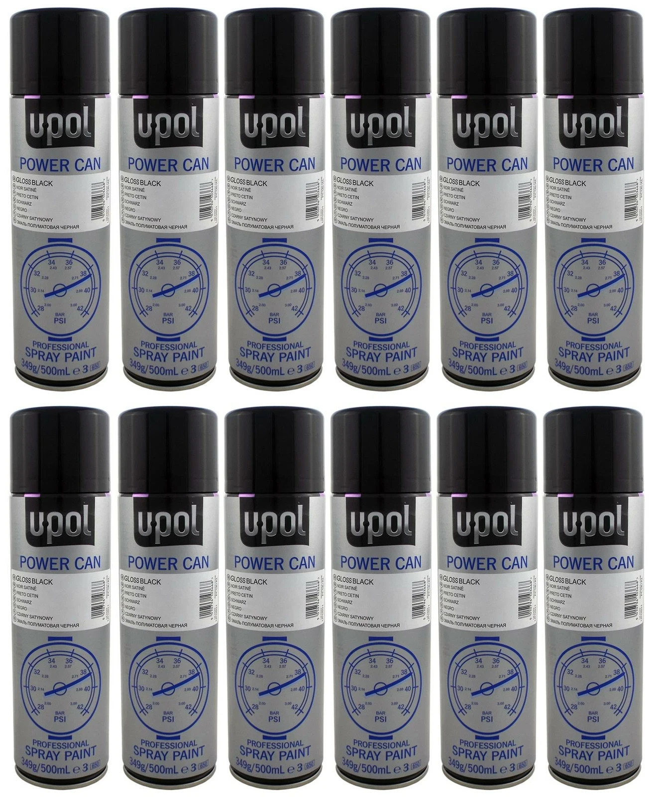 12 X U-POL POWER CAN AEROSOLS 500ML UPOL SPRAY PAINT RATTLE CANS - GLOSS BLACK - Image 3