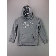 Under Armour Hoodie Boys Size 7 Gray Fleece Lined Logo Pullover Sweatshirt