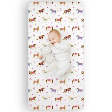 Kids 100 Microfiber Crib Sheet Soft, Breathable Fitted Sheet - Horses