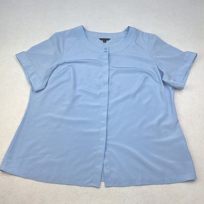 Lands End Blouse Womens 20W Blue Short Sleeve Career Top Classic Office