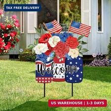 American Patriotic Outdoor Decor 26" Metal 250th Flag Welcome Yard Sign 4th of J