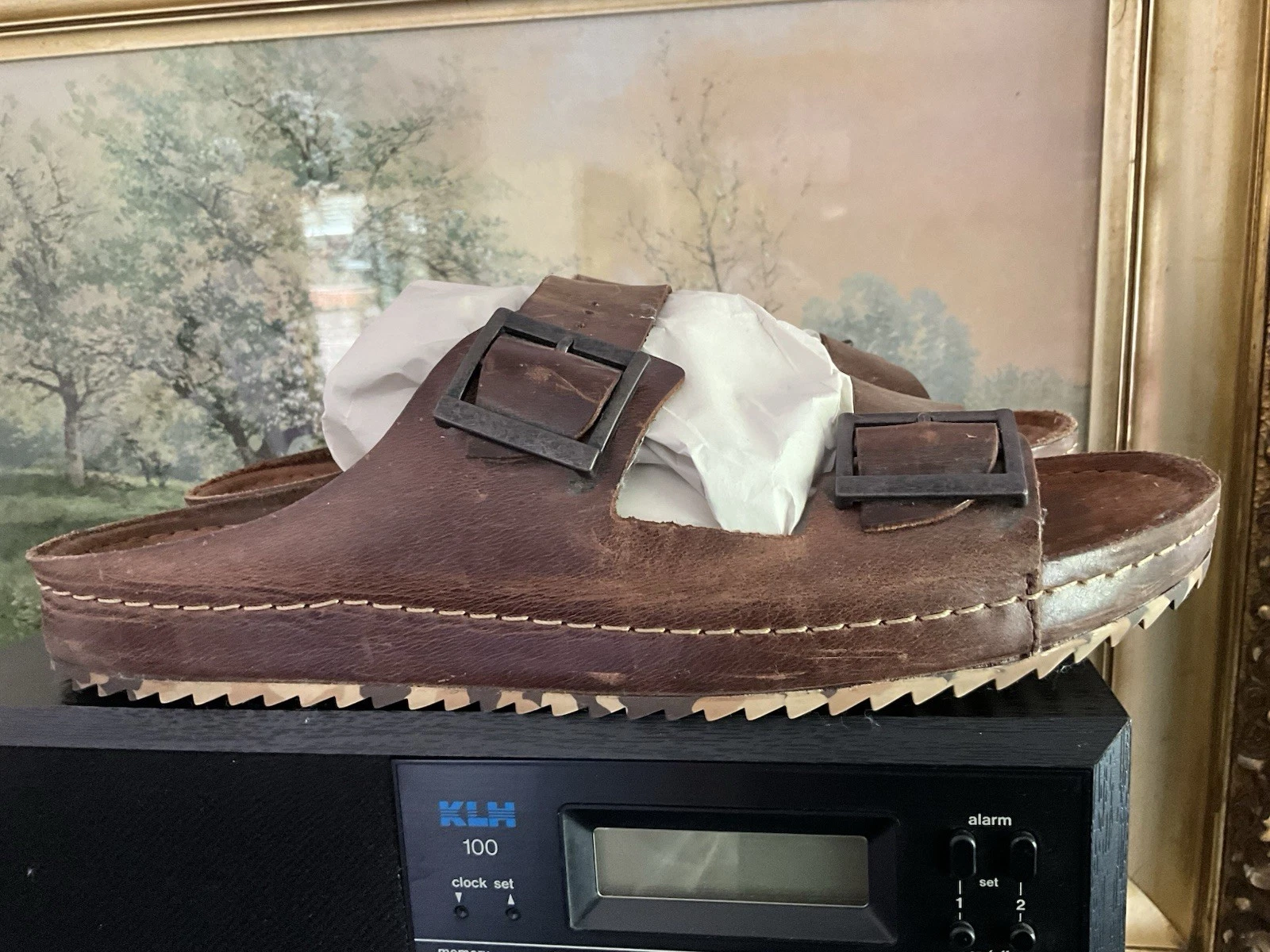 SANDALO SLIP ON UOMO TOMAIA IN PELLE MARRONE SCURO US 13 MADE by CLARKS TOR ENGLAND