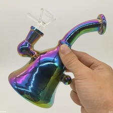 6 Inch Blue Reflective Glass Bong with Crook Neck, Hookah Water Pipe for Smoking