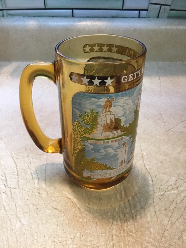 Vtg Amber Glass Gettysburg Pennsylvania Souvenir Beer Mug Cup 5.5" Tall
