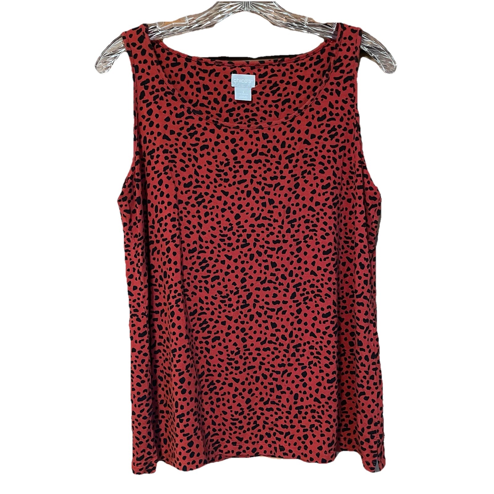 Chico's Top Women’s Sz 1 Medium Leopard Cheetah Print Tank red brick & Black