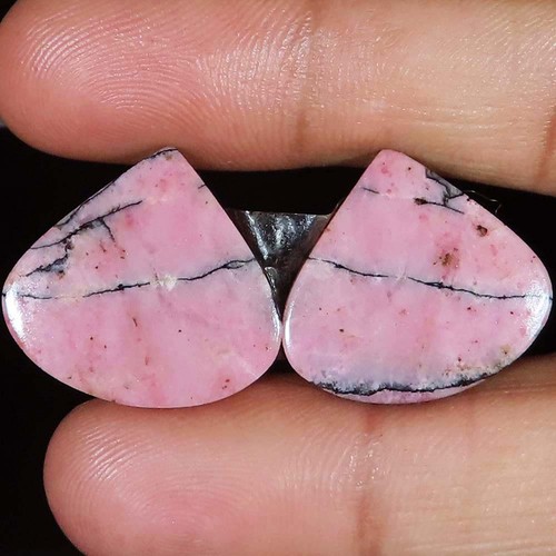 Natural Pink RHODONITE Pair Heart Cabochon 30.45 CT 22x21x3 mm Gemstone Ce_732