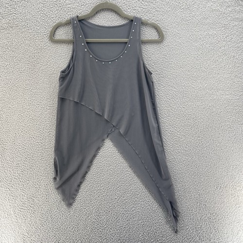 Weissman Dance Top Kids Large Grey Stud Asymmetrical Hem Lightweight Performance