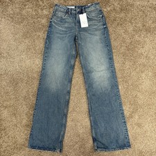 Zara Wide Leg Jeans Mid Rise Womens 4 Blue Denim Cotton Streetwear Full Length