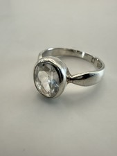 925 Silber Ring mit facettiertem Bergkristall – klarer Edelstein, Versch. Größen