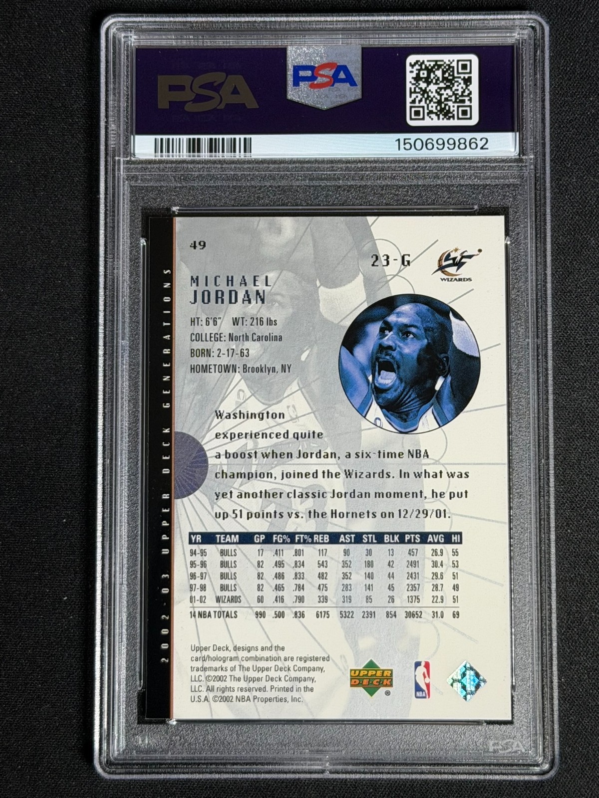 2002 Upper Deck Generations Michael Jordan #49 PSA 9 MINT Wizards NEW LABEL HOF view 2