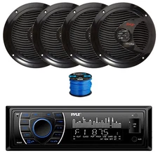 Pyle BT Marine Stereo Receiver, 4X 6.5" 150W Speakers (Black) w/ Wire