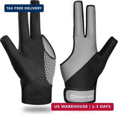 Riverruns Billiard Pool Glove for Left Hand 3 Finger, Snooker Cue L/XL, Gray