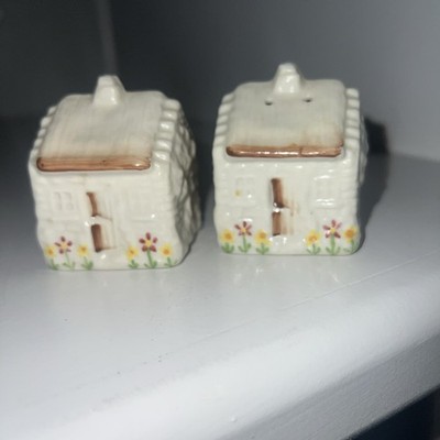 Hard to Find! Belleek Ireland Cottage House Salt & Pepper Shakers Porcelain Set