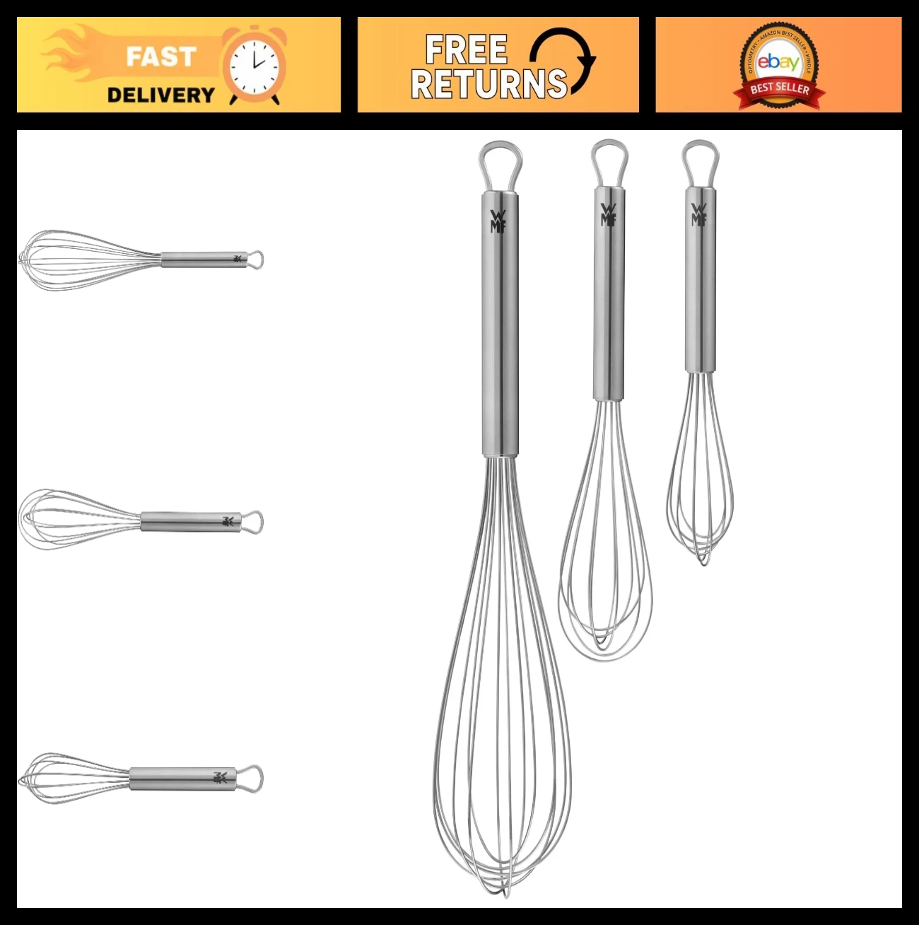 Stainless Steel Whisk Set of 3 - Teardrop Shape, 30cm, Dishwasher Safe, Kitchen
Opens in a new windo