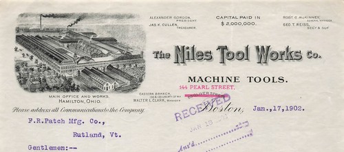 The Niles Tool Works Vintage Letterhead Machinery Manufacturer Hamilton Ohio