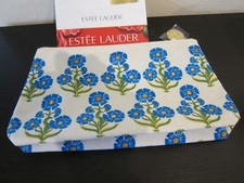 NEW Estee Lauder White Blue Floral Cosmetic Makeup Travel Bag Lipstick Case