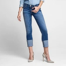 Hudson Jeans Women's Size 26 Tally Deep Cuff Crop Skinny Med Wash Stretch Denim